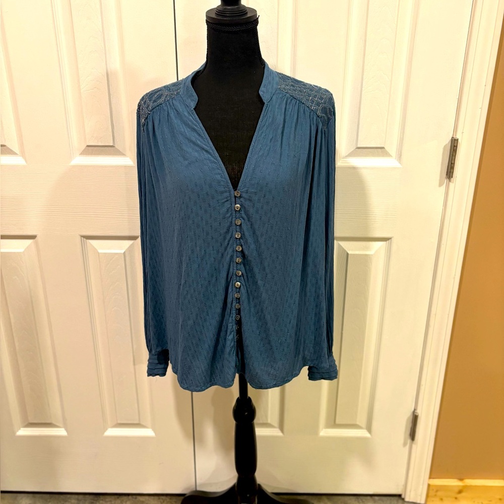 Free People Canyon Rose V neck button down top size L